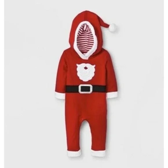 Cat and Jack Baby Santa Clause Christmas Hooded Jumpsuit Months 0-3 Months - Picture 3 of 4